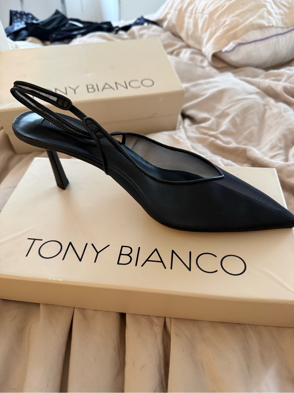 Tony Bianco Black Pointed Slingback Stiletto Heels
